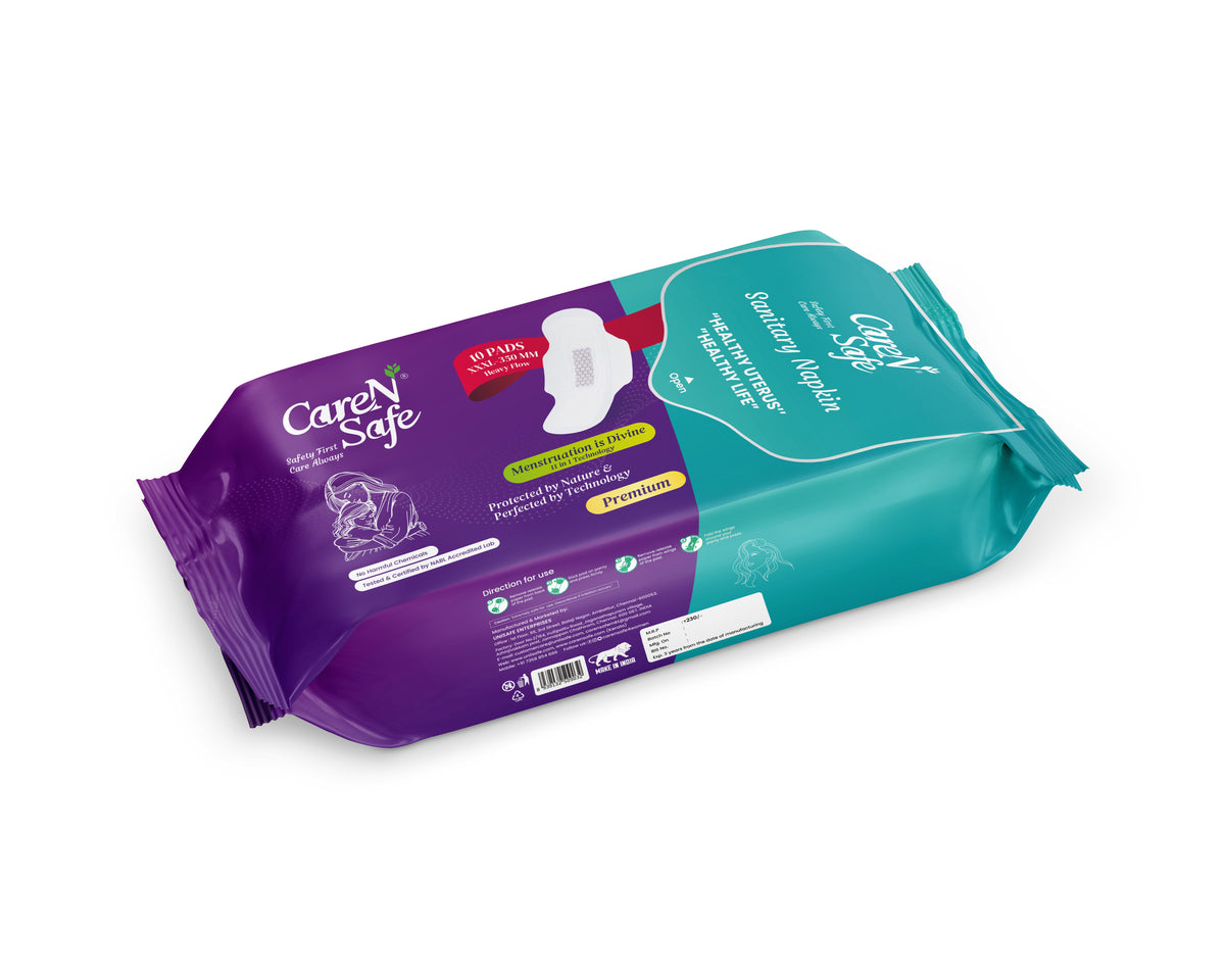 CareNSafe Premium Cotton XXL Sanitary Pads – 350mm | 10 Pads